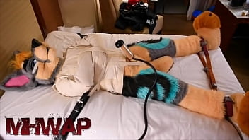 teasing tied up man stroking sucking cock head until massive cum explodes into mouth