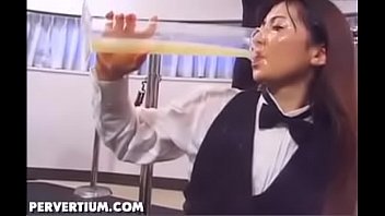 japanese girl love sperm drink glass
