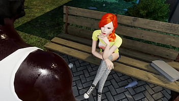 mature redhead taking a piss in a public park
